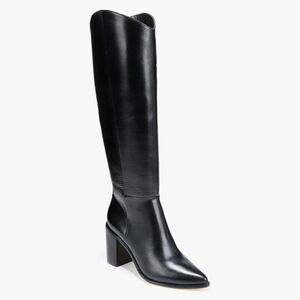 Franco Sarto Ticada Black Leather Knee-High Pointed Toe Block Heel Boots 10